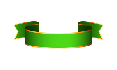 Vector realistic decorative satin green and golden ribbon icon on white background vector illustration