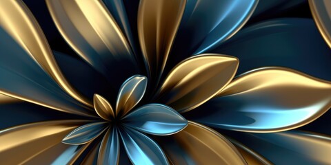 Beautiful abstract gold and blue glossy metallic floral design background. beautiful Generative AI AIG32