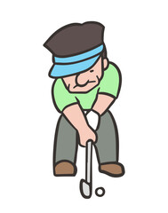 ゴルフスイングをする男性、アイアンショットのアドレス、前方1