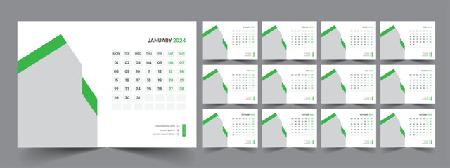 Calendar 2024 planner corporate template design set. Week starts on Monday. template for annual calendar 2024
