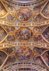 Schilderijen op glas NAPLES, ITALY - APRIL 23, 2023: The ceiling fresco in with scenes form life of the St. Nicholas in the church Chiesa di San Nicola alla Carita by Francesco Solimena (1657 –  1747). © Renáta Sedmáková