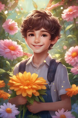 Portrait of a child with flowers
