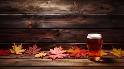 Fototapeta premium Portrait a glass of beer with maple leaf AI Generative