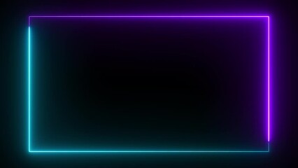 Neon Glowing Rectangle Frame Blue and Purple Loop
