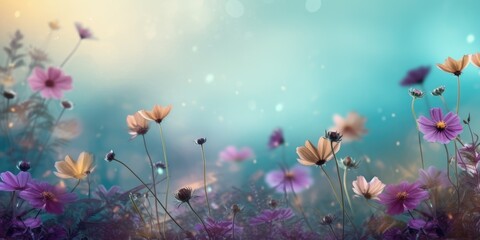 beautiful abstract turquoise purple beige misty morning photo floral design background banner. beautiful Generative AI AIG32