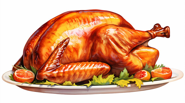 hand drawn cartoon thanksgiving food roast turkey illustration
