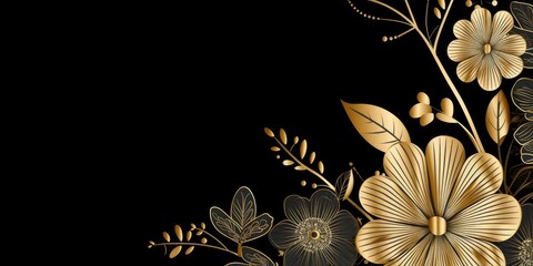 Beautiful abstract black and gold luxury simple doodle cartoon floral design background. beautiful Generative AI AIG32