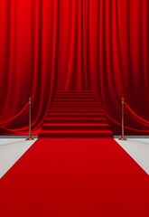 A pop art and minimalist representation of the iconic red carpet, symbolizing the allure and...