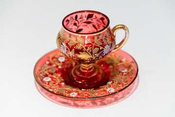 Coffee cup and saucer made of glass