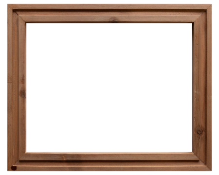 Empty rectangular wood photo frame with a square groove on its face that has been stained with a brown stain and is ready for a photo or piece of art to be put in it.