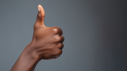 Dark-skinned Asian thumbs-up on grey background