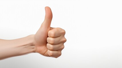 Light-skinned thumbs up on a white background