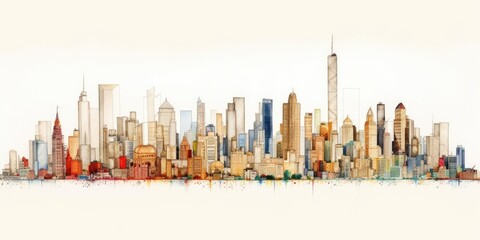 city skyline color pencil drawing on white background. beautiful Generative AI AIG32