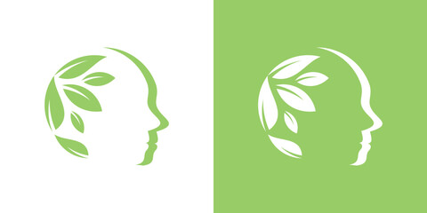 logo design element head combined with leaves - obrazy, fototapety, plakaty