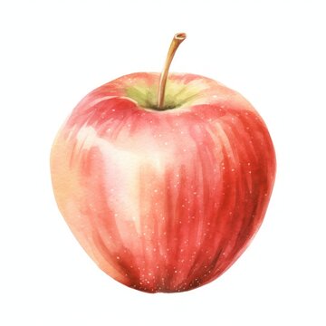 Watercolor red apple fruit whole closeup isolated on a white background.