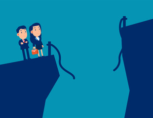 The rope across the cliff is broken. Business vector illustration