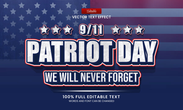Vector design editable text effect, patriot day 3d bold