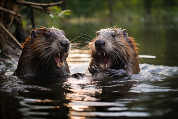 Angry beavers in the water