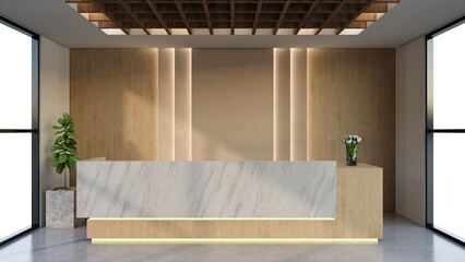 Interior design contemporary and luxurious modern reception desk, 3D illustration rendering