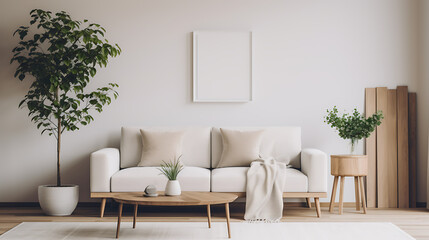 Modern living room interior with sofa. Generative AI