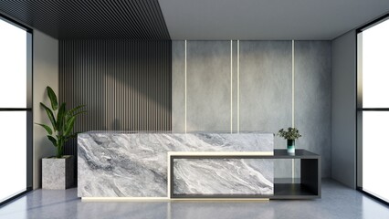 Interior design contemporary and luxurious modern reception desk, 3D illustration rendering