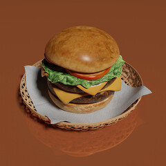 3d computer-rendered illustration of a cheeseburger