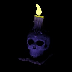 3d computer-rendered illustration of a skull used as a candle holder