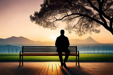 Man sitting on the bench illustration