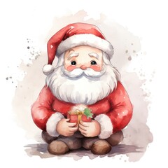 Santa Claus watercolor, portrait, Christmas, hat, winter,Santa cute watercolor illustration.