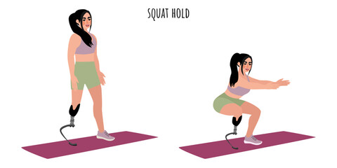 Disabled woman doing squat hold workout