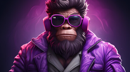 arafed gorilla wearing sunglasses and a purple jacket with a purple jacket Generative AI