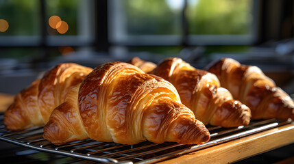 there are four croissants on a cooling rack on a counter Generative AI