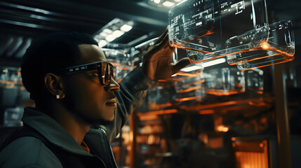 Obraz premium there is a man that is looking at a bird cage Generative AI