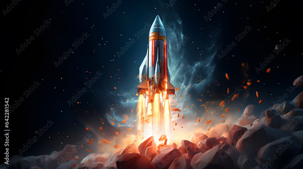 Wall mural there is a rocket that is flying through the air generative ai