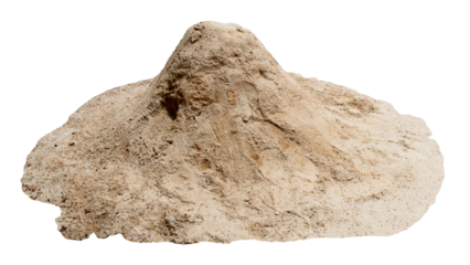 Soil or sand were piled together and there were fragments scattered all around. on isolated white background.