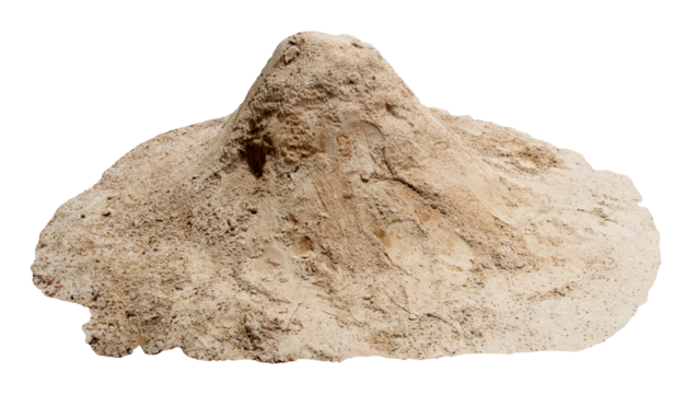 Soil or sand were piled together and there were fragments scattered all around. on isolated white background.