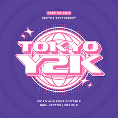 Tokyo japan y2k streetwear colorful slogan typography editable text effect 3d cartoon template style premium vector
