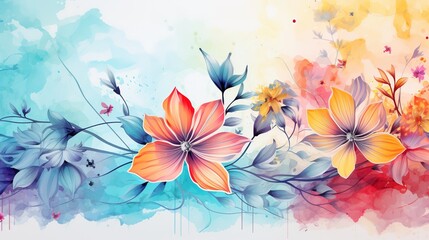Floral Abstract Background with Spring Flowers and Leaves
