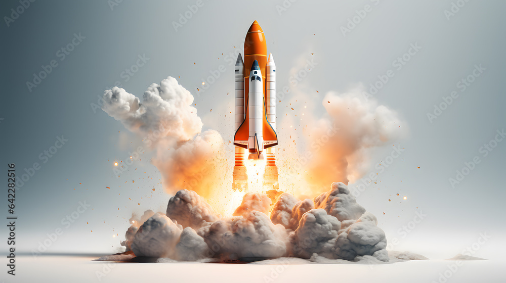 Canvas Prints arafed rocket taking off from a cloud filled area generative ai