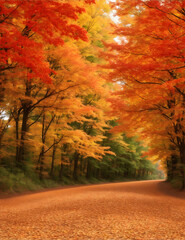 가을 단풍이 물든 산길 풍경 , Mountain road scenery with autumn leaves