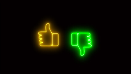 neon yes no icon thumb up down .Thumbs up and thumbs down. Like or dislike. illustration line icon.