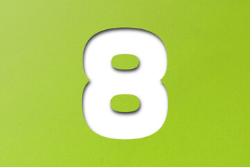 Green colored paper font number 8 isolated on transparent background.