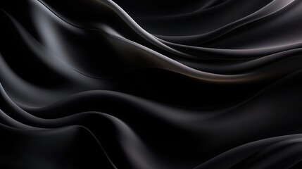 Smooth black satin fabric with flowing curves and luxurious texture on a dark background