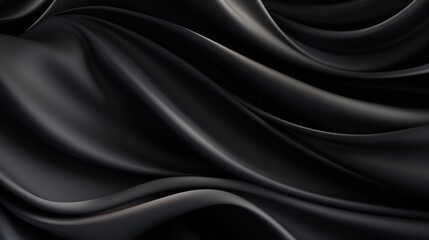 Smooth black satin fabric with flowing curves and luxurious texture on a dark background