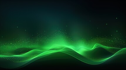 Abstract blue wave background with flowing green lines and glowing light