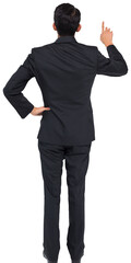 Digital png photo of businessman pointing with finger on transparent background