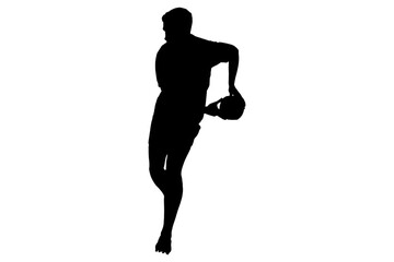 Fototapeta na wymiar Digital png silhouette of man running and holding ball on transparent background