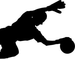 Digital png silhouette of man catching soccer ball on transparent background