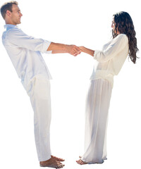 Digital png photo of caucasian couple holding hands on transparent background