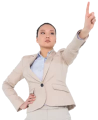 Papier Peint photo Lieux asiatiques Digital png photo of asian businesswoman pointing with finger on transparent background